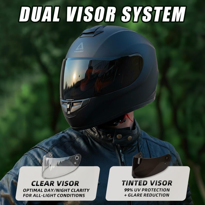 TRIANGLE Motorcycle Helmets Full Face Motorcycle Helmet for Men & Women with Tinted and Clear Visor Meet Dot Approved - Image 2